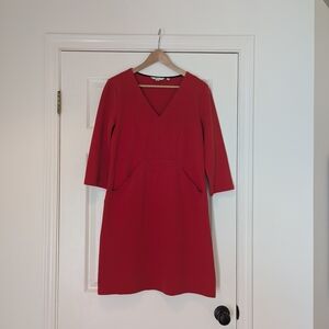 Boden Red 3/4 Sleeve Dress With Pockets